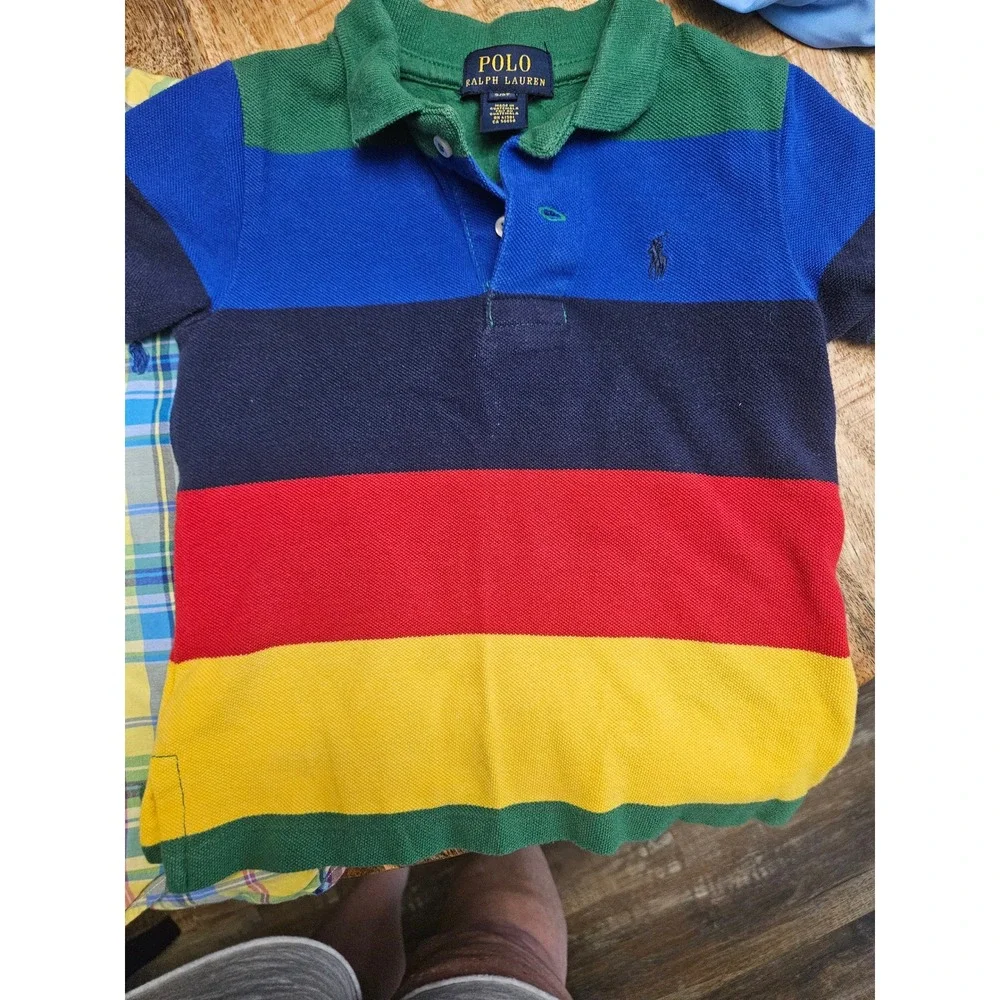 Polo Ralph Lauren Boys 2T Shirt Bundle Plaid Button Down & Colorblock Polo 2pc
